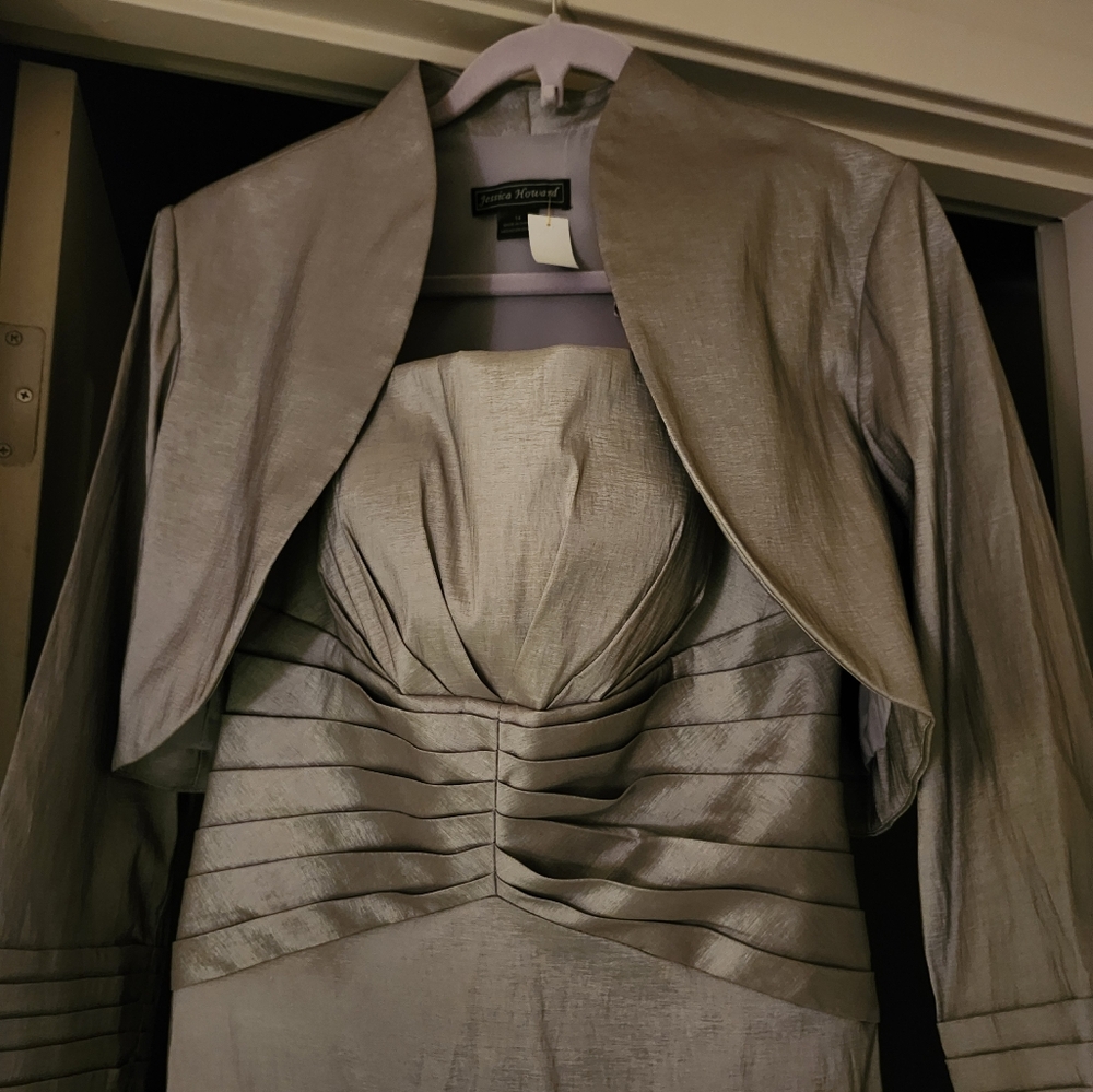 Elegant Gray Formal Dress with Jacket Jessica  Howard